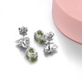 back view of peridot garnet and white zircon dangle earrings in rhodium over sterling silver