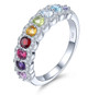 multi gemstone and white zircon band ring in rhodium over sterling silver