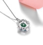 back view of green fluorite pearl and white zircon necklace in rhodium over sterling silver