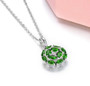 full view of chrome diopside and white zircon circle necklace in rhodium over sterling silver