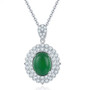 green agate cabochon and white zircon double halo necklace in rhodium over sterling silver