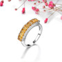 close up of citrine band ring in rhodium over sterling silver