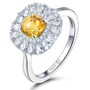 front view of natural gemstone double halo ring in rhodium over sterling silver
