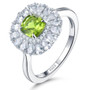 front view of natural gemstone double halo ring in rhodium over sterling silver