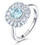 front view of natural gemstone double halo ring in rhodium over sterling silver