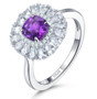 front view of natural gemstone double halo ring in rhodium over sterling silver