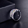 side view of multi color sapphire and diamond 14k white gold wide band ring