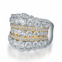 side view of wide diamond band ring in 18k white gold