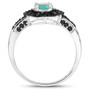 side view of zambian emerald green gemstone ring in rhodium over sterling silver