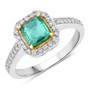 emerald green gemstone ring in solid 14k white gold