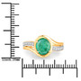 scale view of zambian emerald green gemstone ring in solid 14k yellow gold