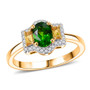 front view of chrome diopside yellow sapphire and moissanite ring in 18k yellow gold over sterling silver