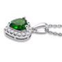 side view of chrome diopside and moissanite heart halo pendant necklace in rhodium over sterling silver