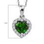 chrome diopside and moissanite heart halo pendant necklace in rhodium over sterling silver shown for size comparison