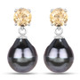 tahitian pearl citrine yellow gemstone earring in rhodium over sterling silver