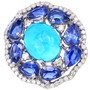blue opal kyanite and diamond halo ring in rhodium over sterling silver front view
