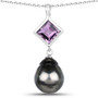 front view of tahitian pearl and amethyst pendant necklace in rhodium over sterling silver