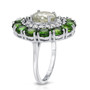 round prasiolite halo ring with chrome diopside and white topaz accents in sterling silver side view