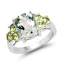 front view of prasiolite and peridot ring in rhodium over sterling silver