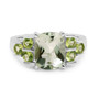 prasiolite and peridot ring in rhodium plated sterling silver front view
