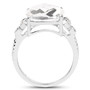 side view of rock crystal cushion quartz and white topaz ring in rhodium over sterling silver