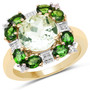 prasiolite chrome round diopside and white topaz ring in 18k yellow gold and rhodium over sterling silver
