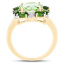 side profile of prasiolite chrome diopside and white topaz ring in yellow gold plated sterling silver