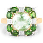 prasiolite chrome diopside and white topaz ring in 18k yellow gold plated sterling silver front view