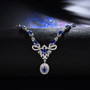 close up of sapphire and diamond 18k white gold lariat necklace