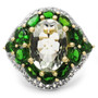 oval prasiolite ring with chrome diopside halo and white topaz accents in yellow gold plated sterling silver