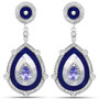 lapis lazuli mother of pearl tanzanite and white topaz drop earrings in rhodium plated sterling silver