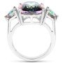side view of mystic quartz three stone ring in rhodium over sterling silver