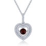 dancing garnet and zircon double halo heart necklace in rhodium over sterling silver