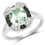 prasiolite green diamond and white diamond oval ring in rhodium over sterling silver