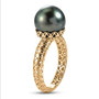 side view of tahitian pearl round solitaire openwork 10k yellow gold ring 10mm