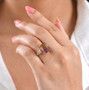 ametrine and moissanite ring in 18k vermeil yellow gold over sterling silver on hand model