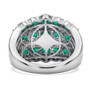 zambian emerald and moissanite multi row band ring in rhodium over sterling silver undergallery