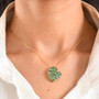 tsavorite garnet heart shaped cluster pendant necklace in 18k vermeil yellow gold and black rhodium over sterling silver on model