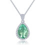 green fluorite and white zircon pear pendant necklace in rhodium over sterling silver