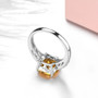 close up of natural citrine and white zircon ring in rhodium over 925 sterling silver