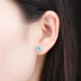 Swiss Blue Topaz & White Zircon Round Halo Stud Earrings in Rhodium over Sterling Silver