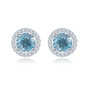 swiss blue topaz and white zircon round halo stud earrings in rhodium over sterling silver