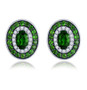 chrome diopside and white zircon halo stud earrings in rhodium over 925 sterling silver