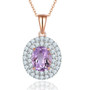 rose de france amethyst and white zircon double halo pendant necklace in rhodium and 18k rose gold over sterling silver