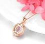 back view of rose de france amethyst and white zircon double halo pendant necklace in rhodium and 18k rose gold over sterling silver