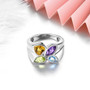 close up of multi gemstone bezel quad ring in rhodium over sterling silver