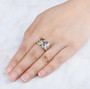 multi gemstone bezel quad ring in rhodium over sterling silver worn on a hand