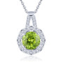 peridot and white zircon halo necklace in rhodium over sterling silver