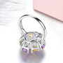 close up of natural amethyst and citrine ring in rhodium over sterling silver