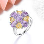 side view of natural amethyst and citrine ring in rhodium over sterling silver